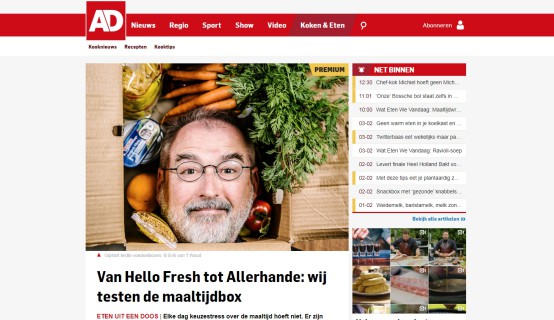 Artikel in AD over maaltijdboxen